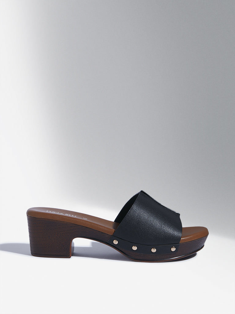 LUNA BLU Black Slip-On Heel Sandals