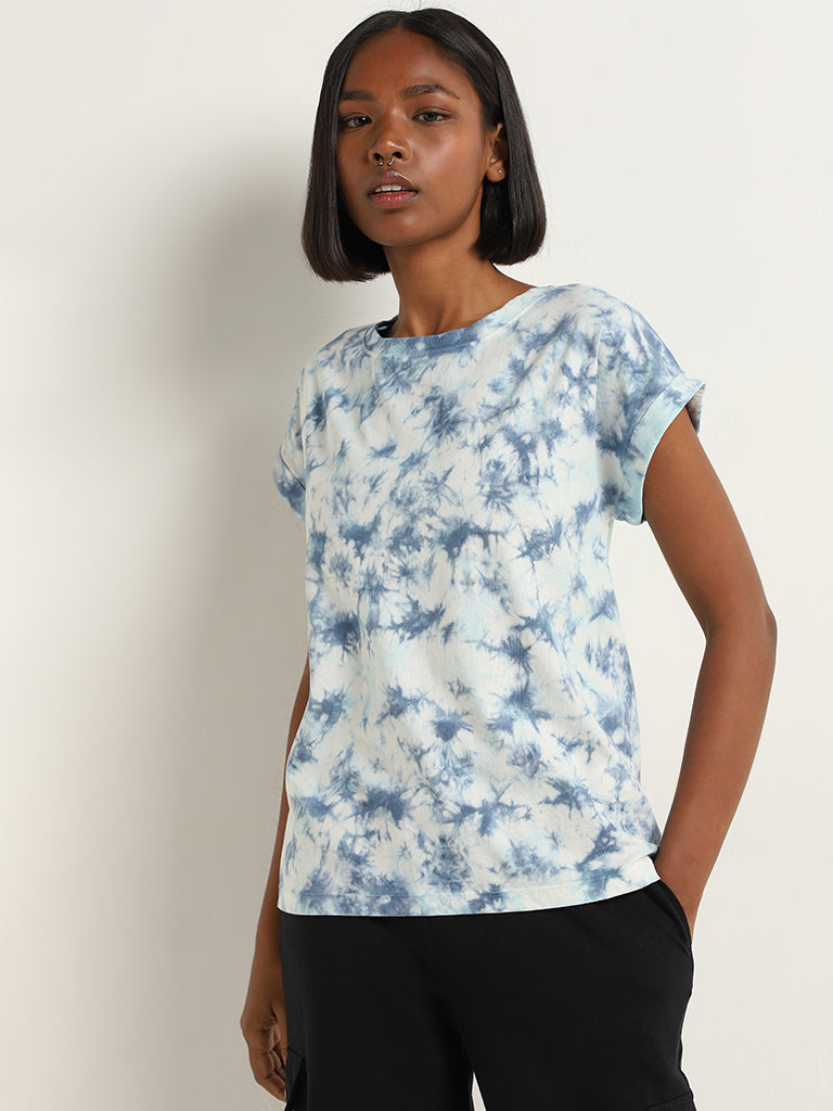 Studiofit Blue Tie-Dye Printed T-Shirt