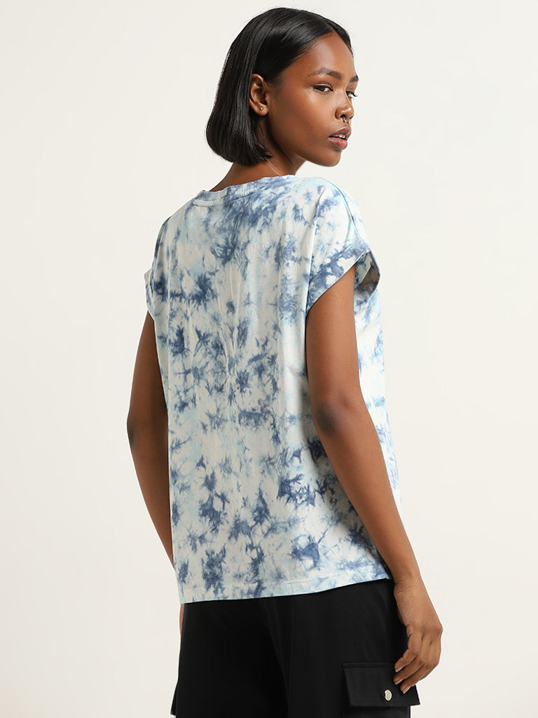 Studiofit Blue Tie-Dye Printed T-Shirt