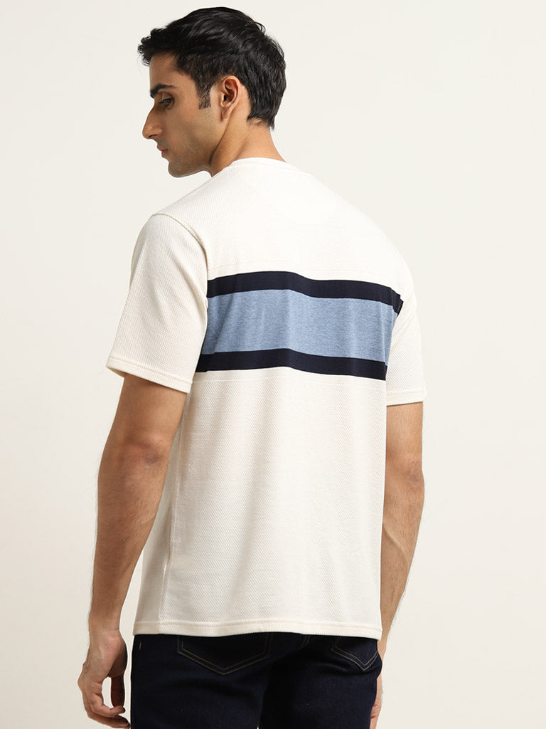 WES Lounge White Stripe Printed Cotton T-Shirt