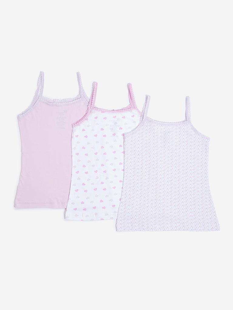 Y&F Kids Pink Printed Cotton Camisoles - Pack of 3