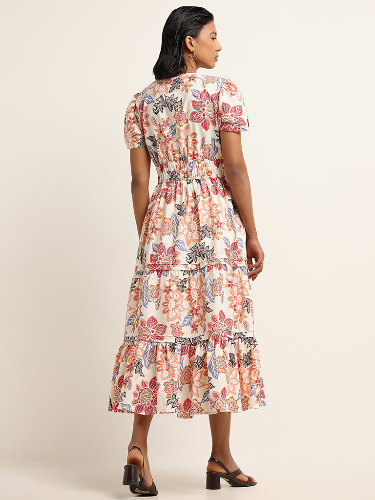 LOV Multicolour Floral Printed Tiered Cotton Dress