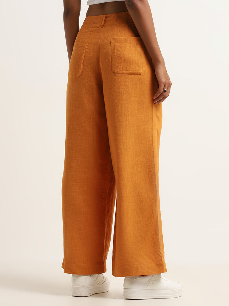 LOV Orange High-Waist Blended Linen Pants
