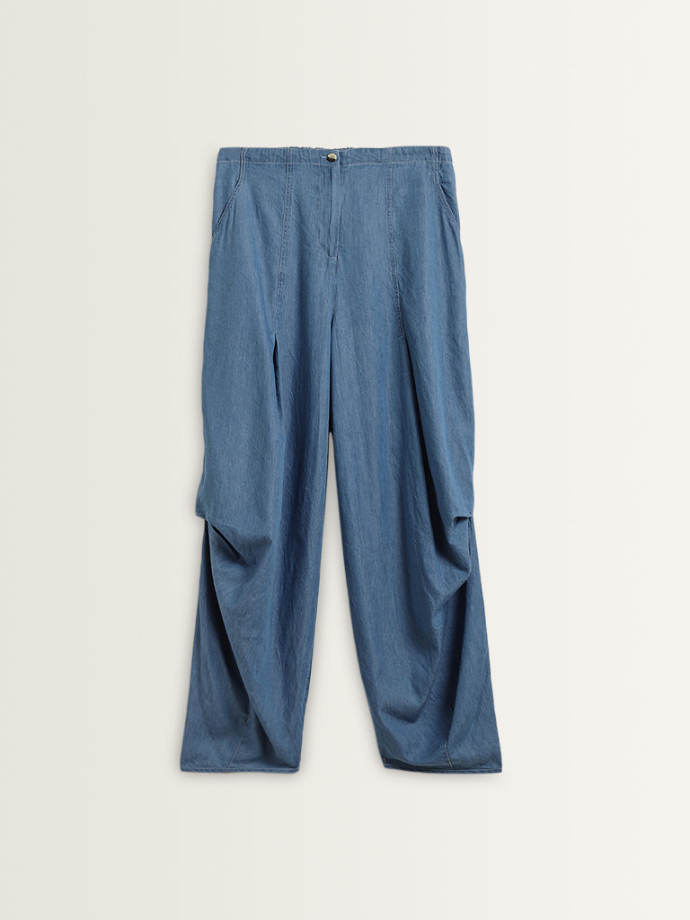 Bombay Paisley Blue Baggy High-Rise Pants