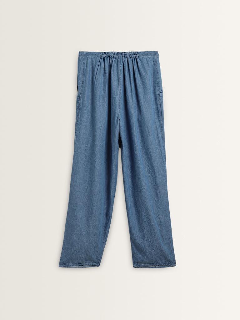 Bombay Paisley Blue Baggy High-Rise Pants