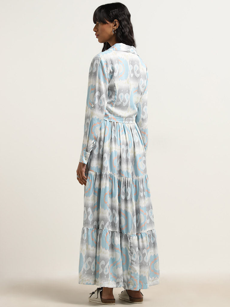 Bombay Paisley Blue Paisley Design Tiered Dress and Jacket