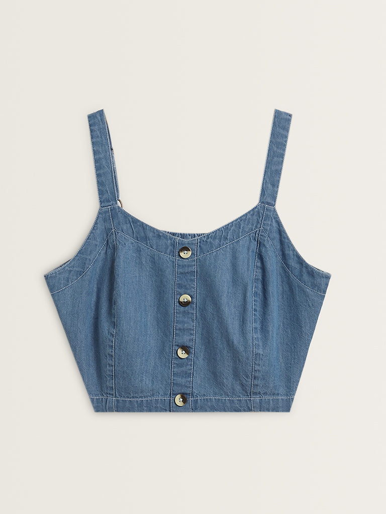 Bombay Paisley Blue Denim Cropped Top