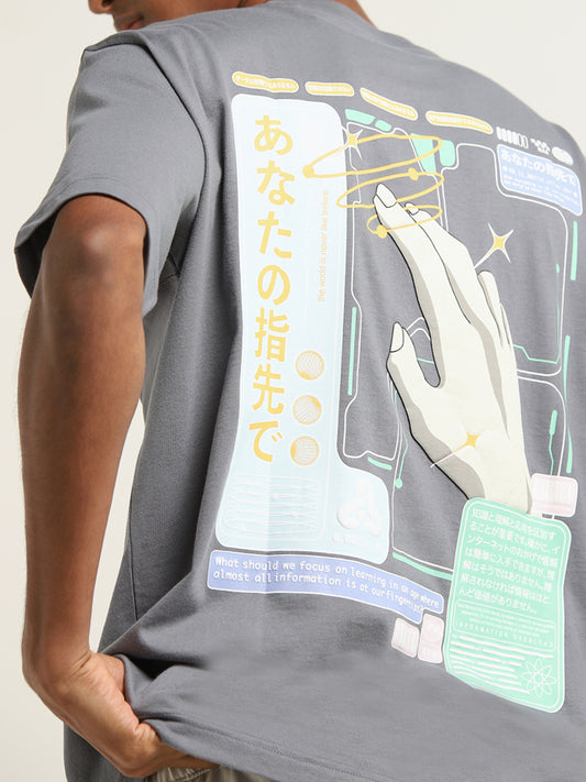 Nuon Grey Anime-Inspired Cotton T-Shirt