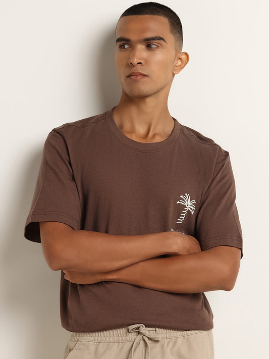 Nuon Brown Text Design Cotton T-Shirt