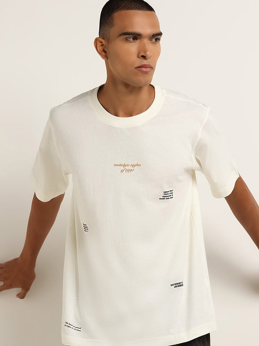 Nuon Off-White Printed Cotton T-Shirt