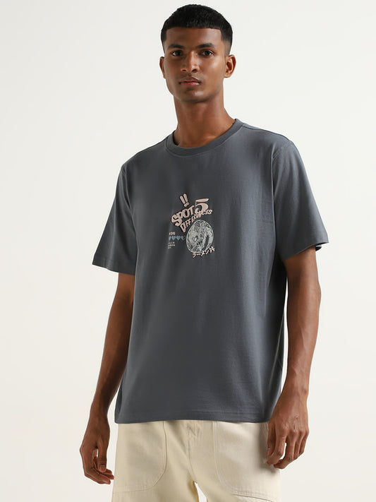 Nuon Blue Graphic Print Cotton T-Shirt