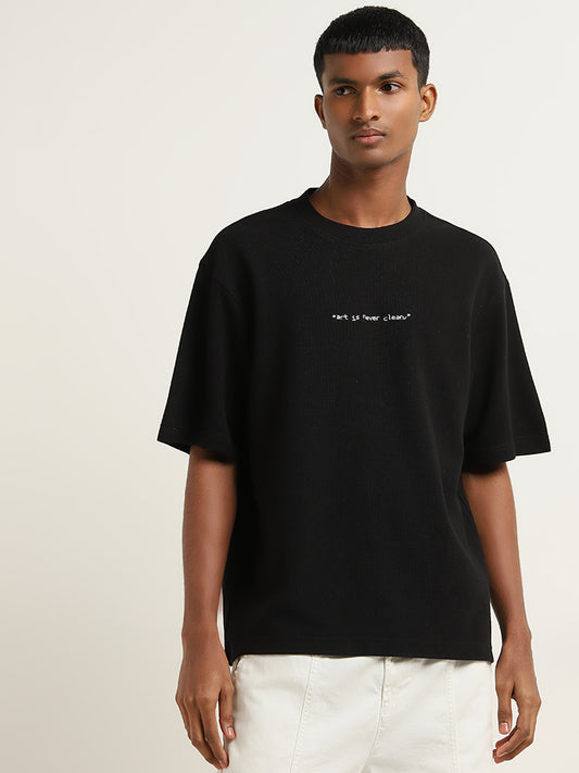 Nuon Black Text Design Relaxed-Fit Cotton T-Shirt