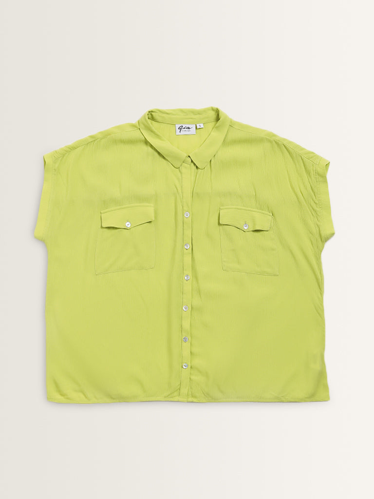 Gia Lime Crinkle Textured Shirt