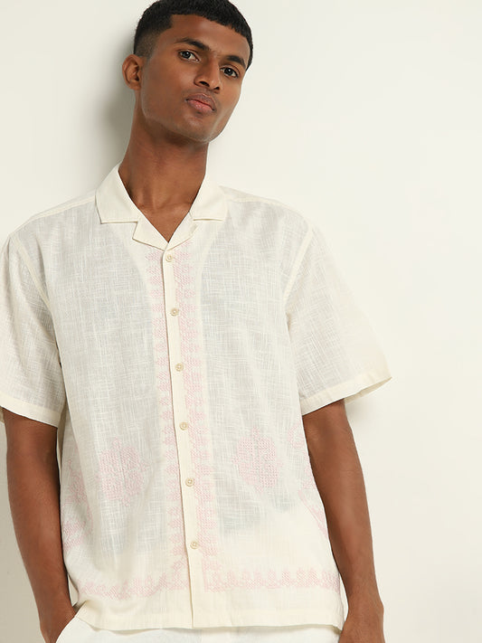 ETA Off-White Embroidered Relaxed-Fit Cotton Shirt