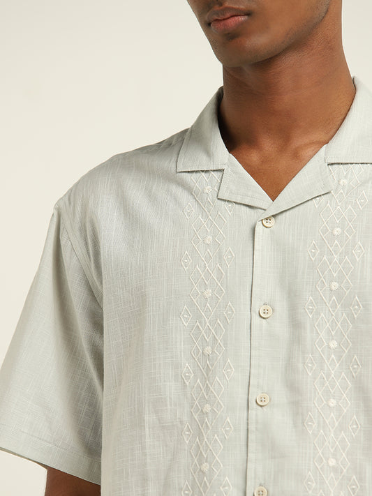 ETA Light Sage Embroidered Relaxed-Fit Cotton Shirt