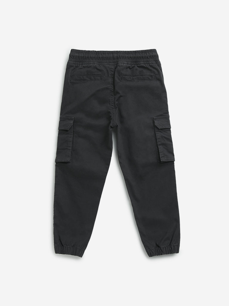 HOP Kids Black Cargo-Style Mid-Rise Cotton Blend Joggers