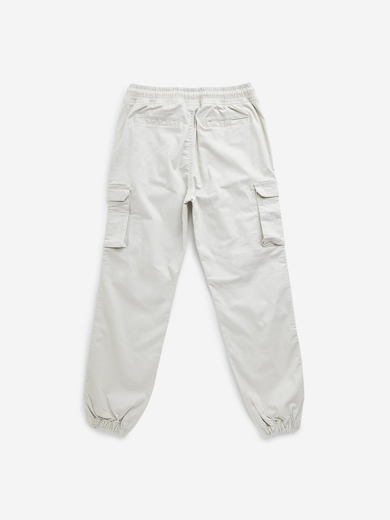 HOP Kids Off-White Cargo-Style Mid-Rise Cotton Blend Joggers