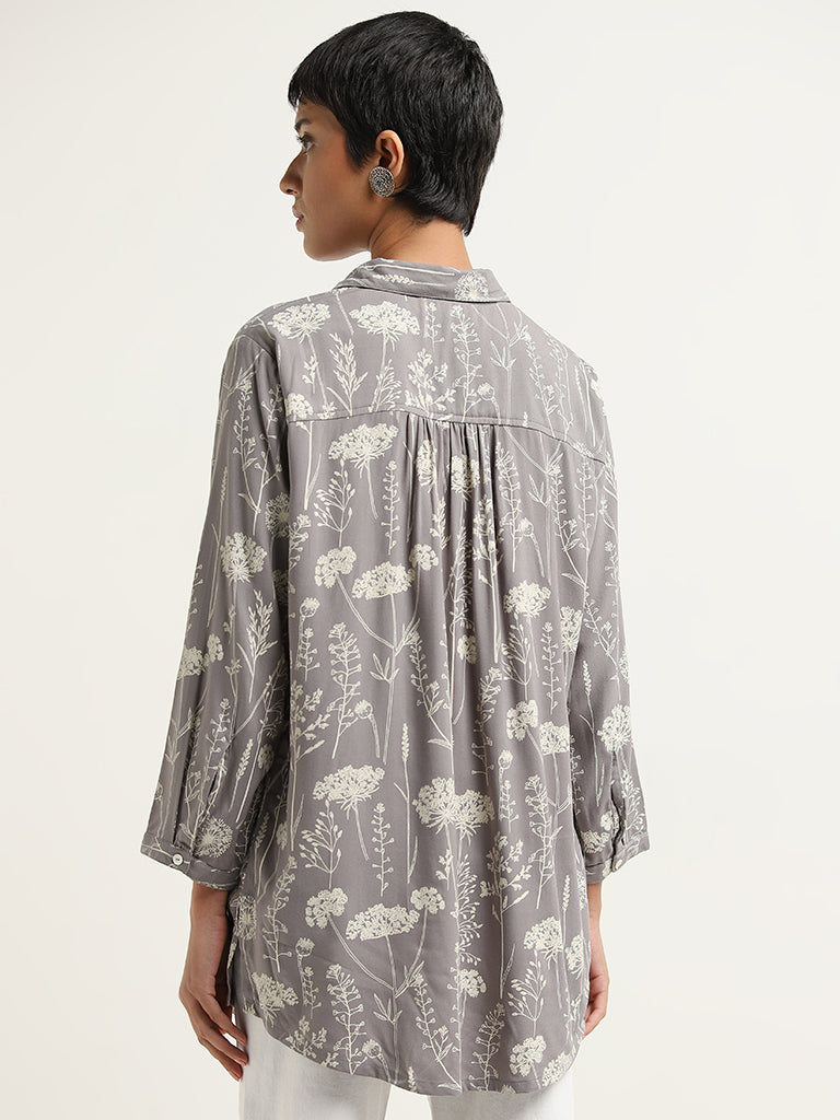 Utsa Grey Floral Printed Straight Tunic