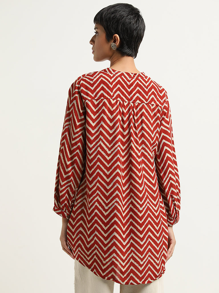 Utsa Red Chevron Pattern Straight Kurti