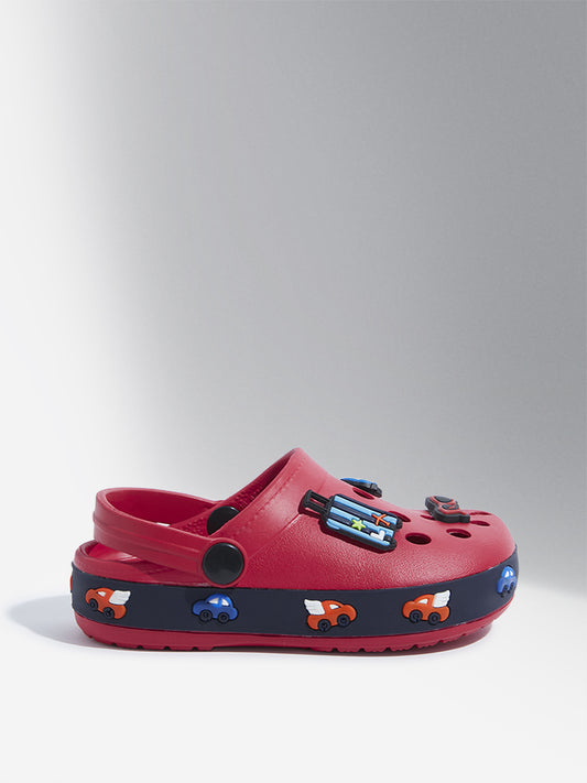 Yellow Red Car Applique-Detailed Perforated Clogs
