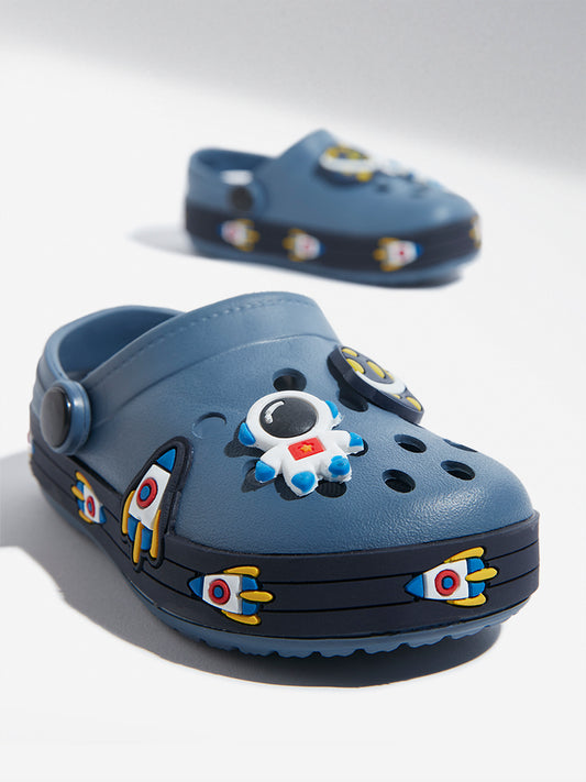 Yellow Dark Blue Space-Themed Applique Clogs
