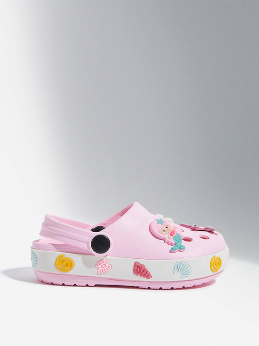 Yellow Light Pink Starfish Applique-Detailed Clogs