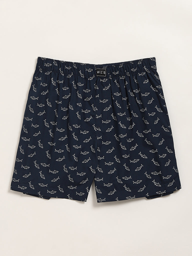 WES Lounge Teal & Navy Printed Boxers - Pack of 2