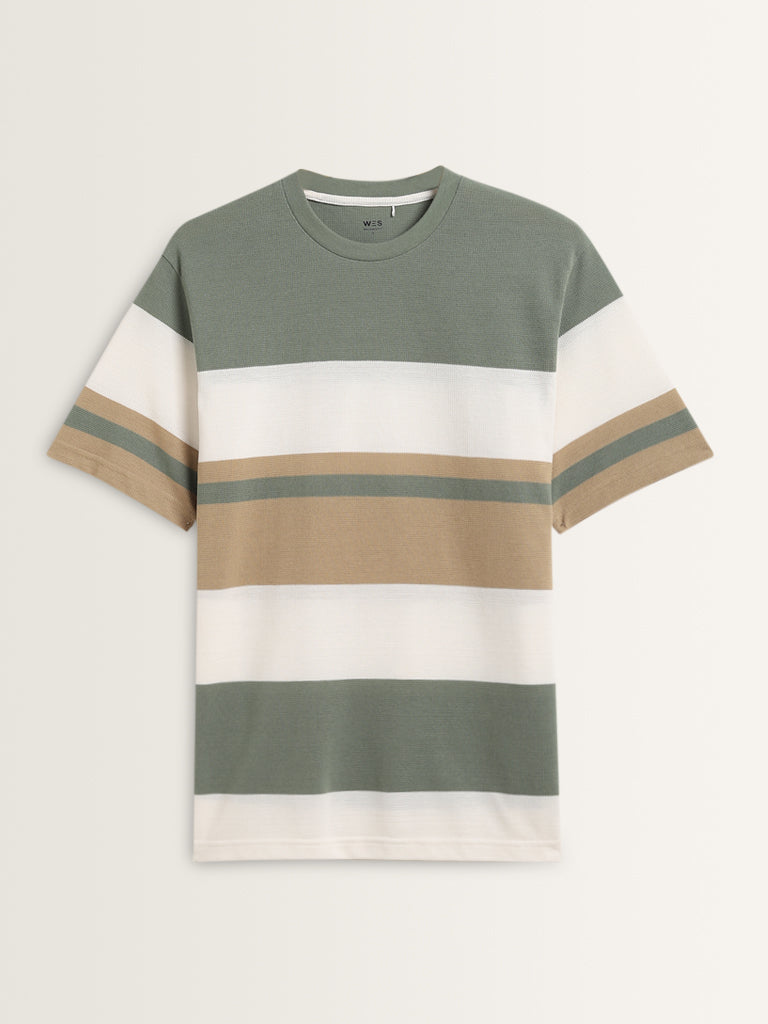 WES Lounge Sage Colour-Blocked Relaxed-Fit T-Shirt