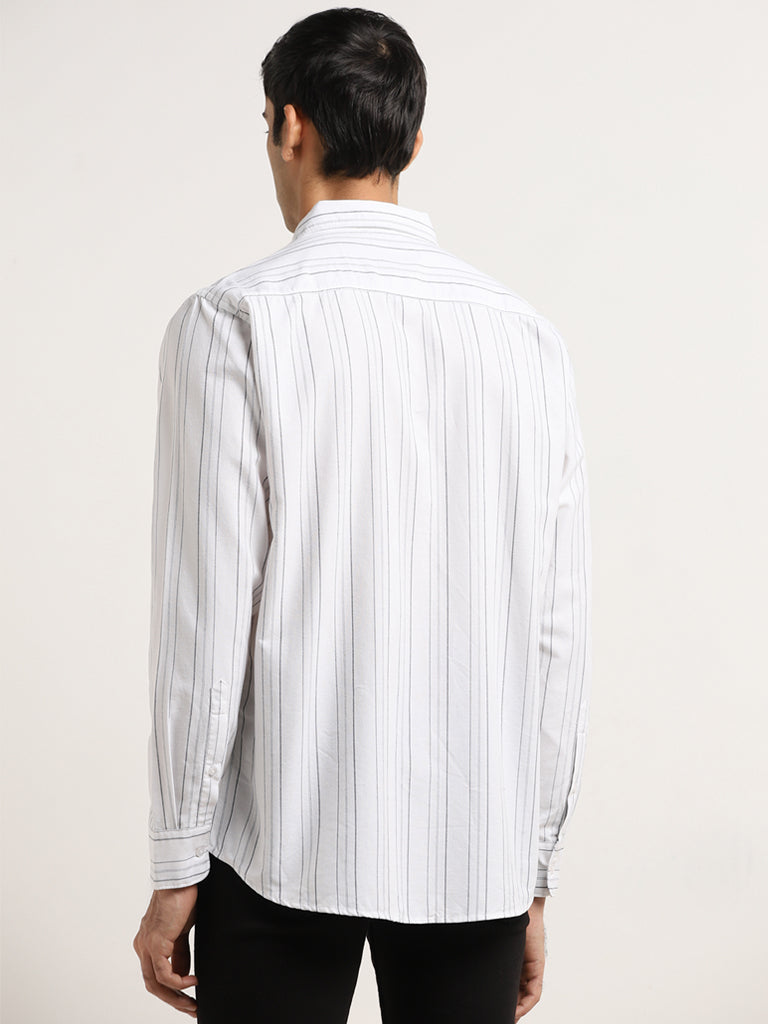 WES Casuals White Striped Relaxed-Fit Cotton Shirt