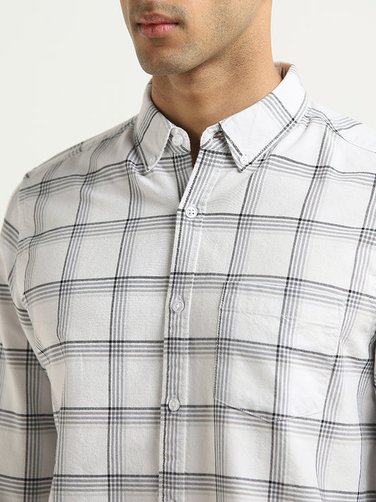 WES Casuals White & Black Checkered Slim-Fit Cotton Shirt
