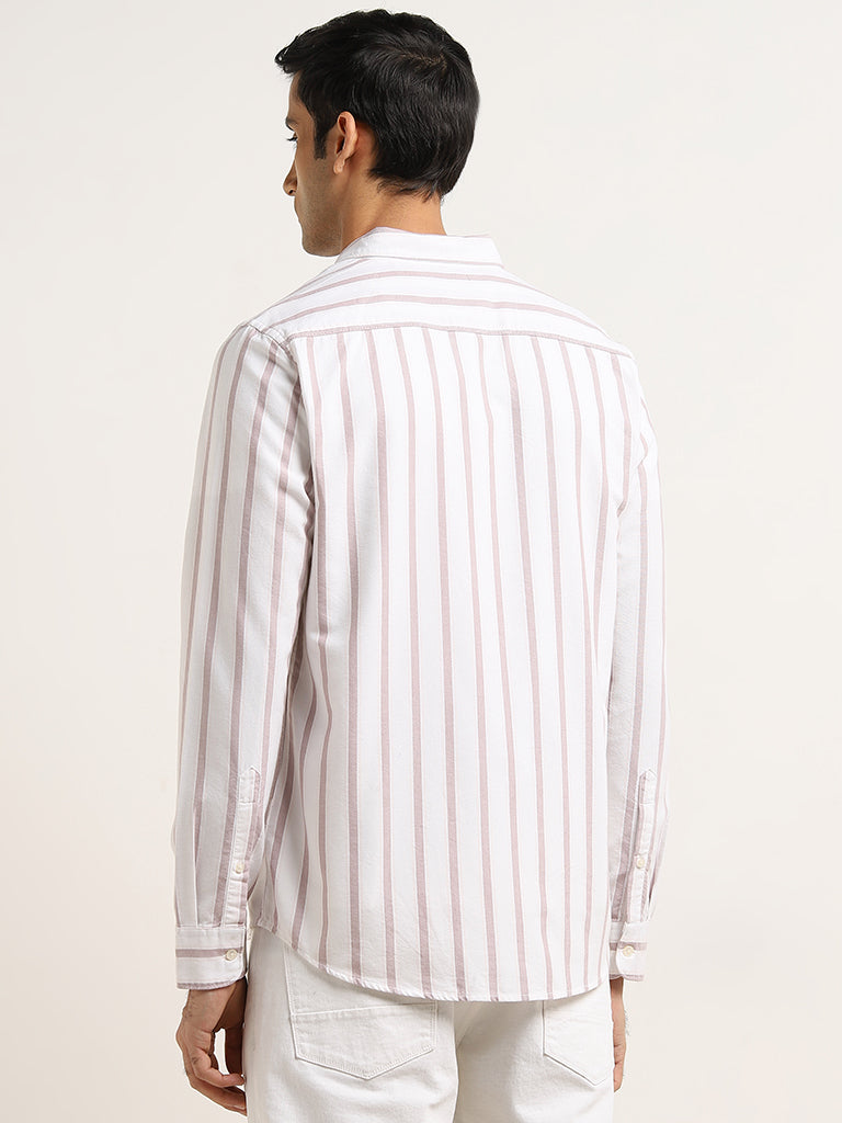 WES Casuals Dusty Pink Striped Design Slim-Fit Cotton Shirt