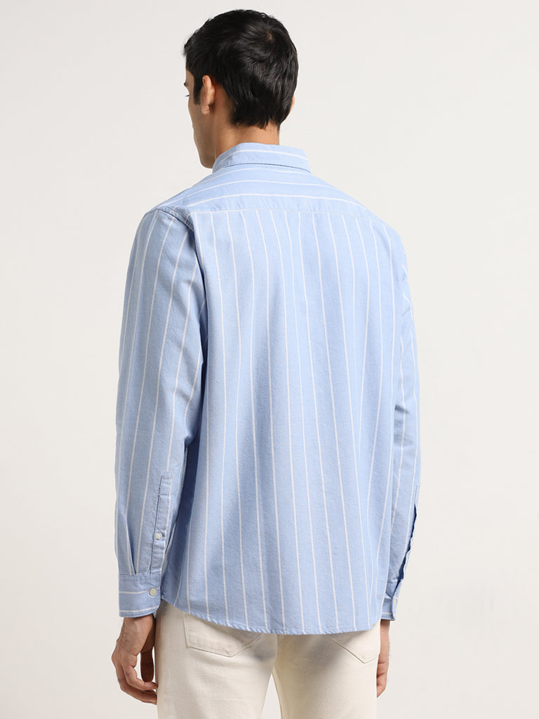 WES Casuals Blue Striped Relaxed-Fit Cotton Shirt