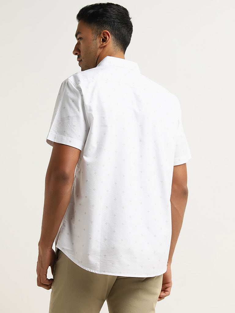 WES Casuals White Printed Relaxed-Fit Cotton Shirt