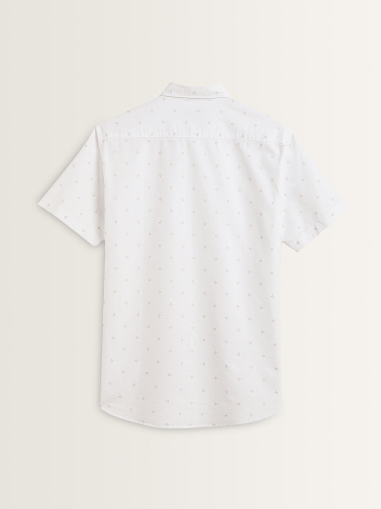 WES Casuals White Printed Relaxed-Fit Cotton Shirt