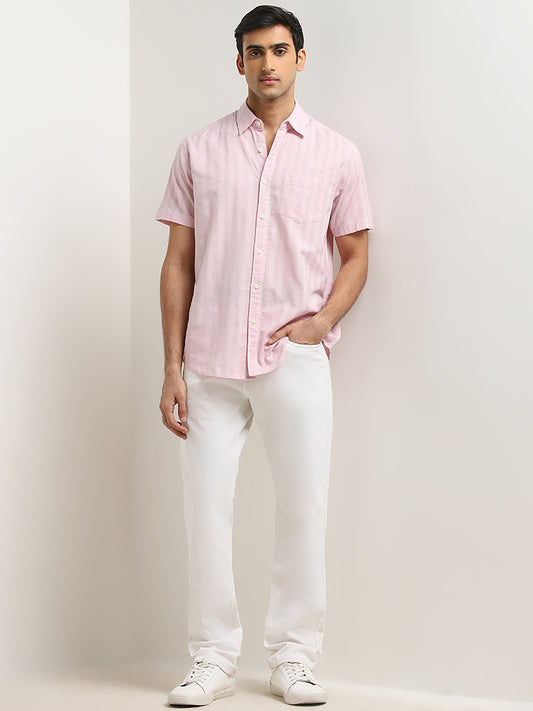 WES Casuals Pink Striped Relaxed-Fit Cotton Shirt