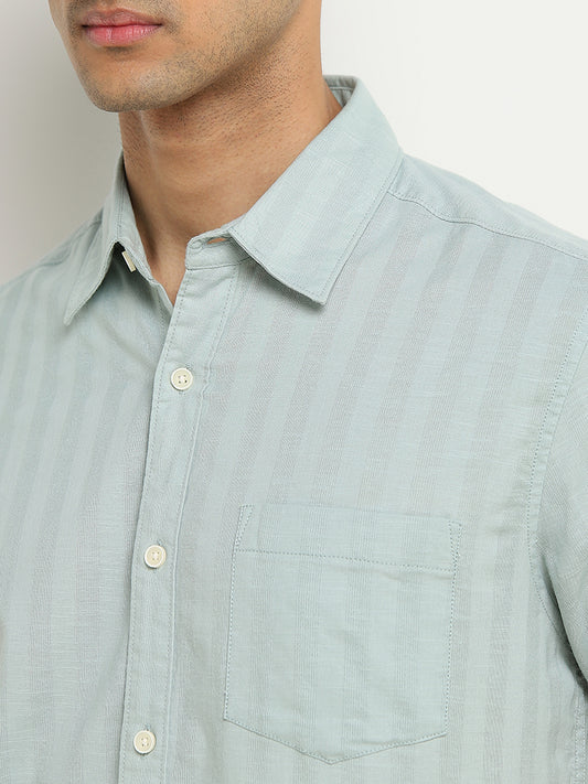 WES Casuals Sage Striped Relaxed-Fit Cotton Shirt