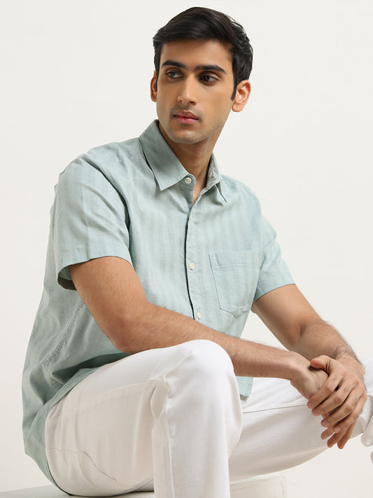 WES Casuals Sage Striped Relaxed-Fit Cotton Shirt