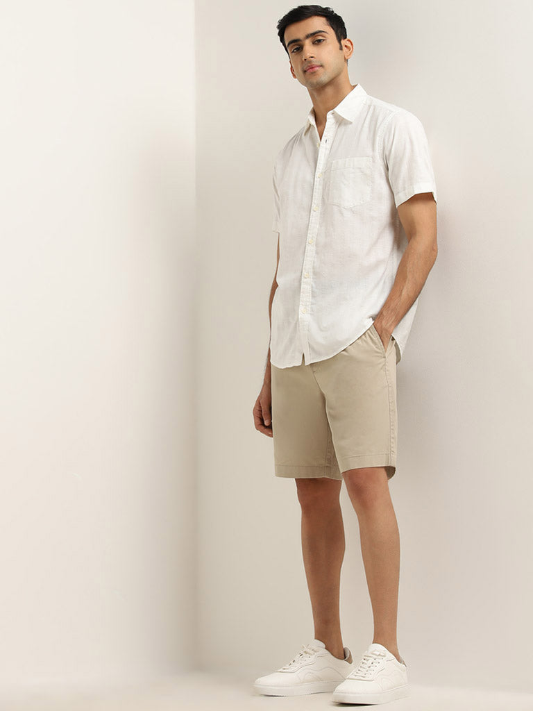 WES Casuals White Striped Relaxed-Fit Cotton Shirt