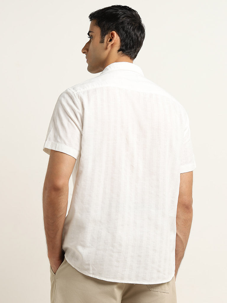 WES Casuals White Striped Relaxed-Fit Cotton Shirt