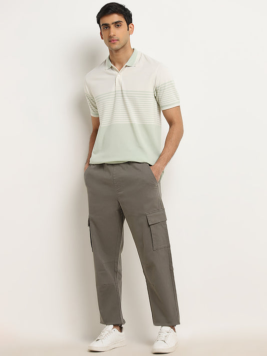 WES Casuals Sage Stripe Patterned Relaxed-Fit Polo T-Shirt