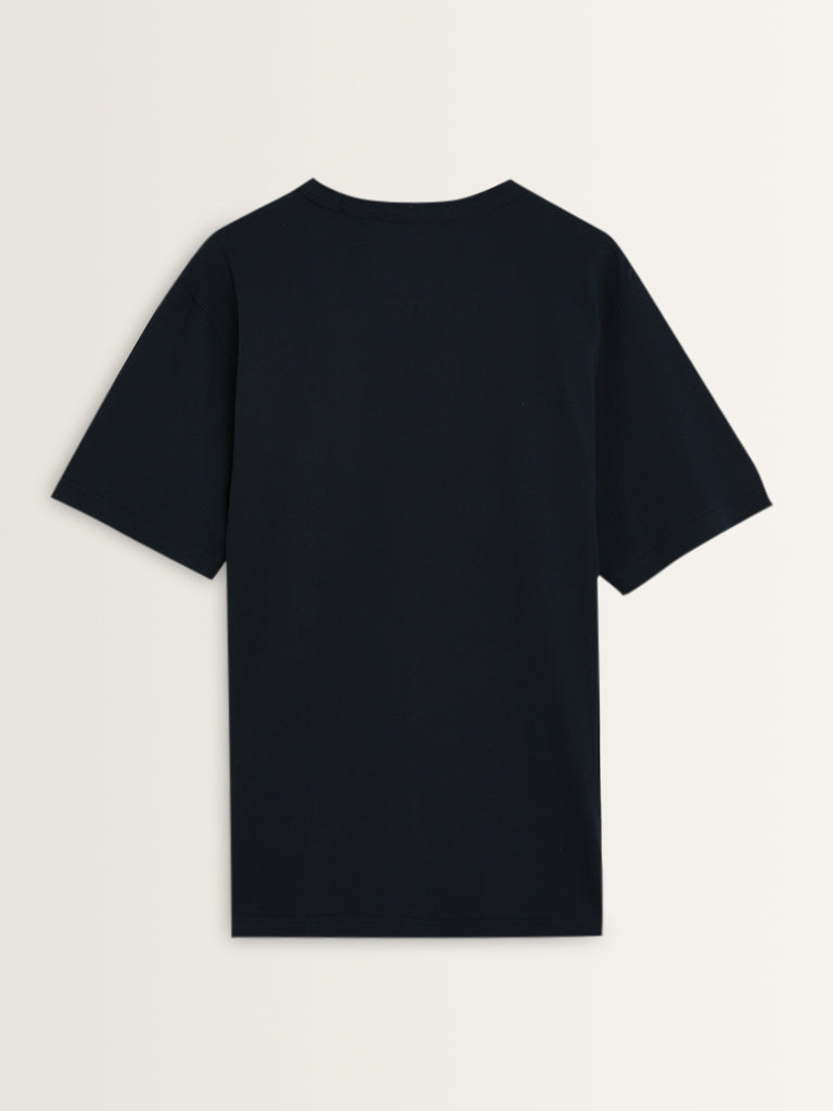 WES Casuals Navy Solid Relaxed-Fit Cotton T-Shirt