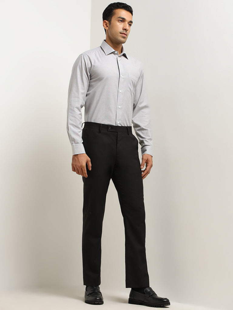 WES Formals Grey Solid Relaxed-Fit Shirt