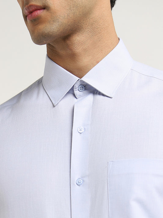 WES Formals Light Blue Solid Slim-Fit Shirt