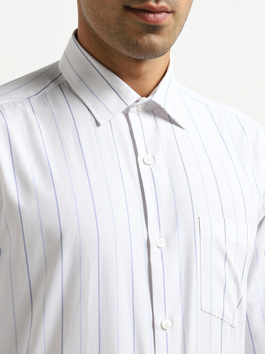 WES Formals White Striped Design Relaxed-Fit Shirt