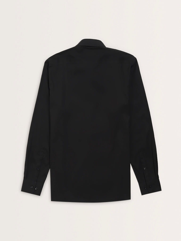 WES Formals Black Solid Slim-Fit Shirt