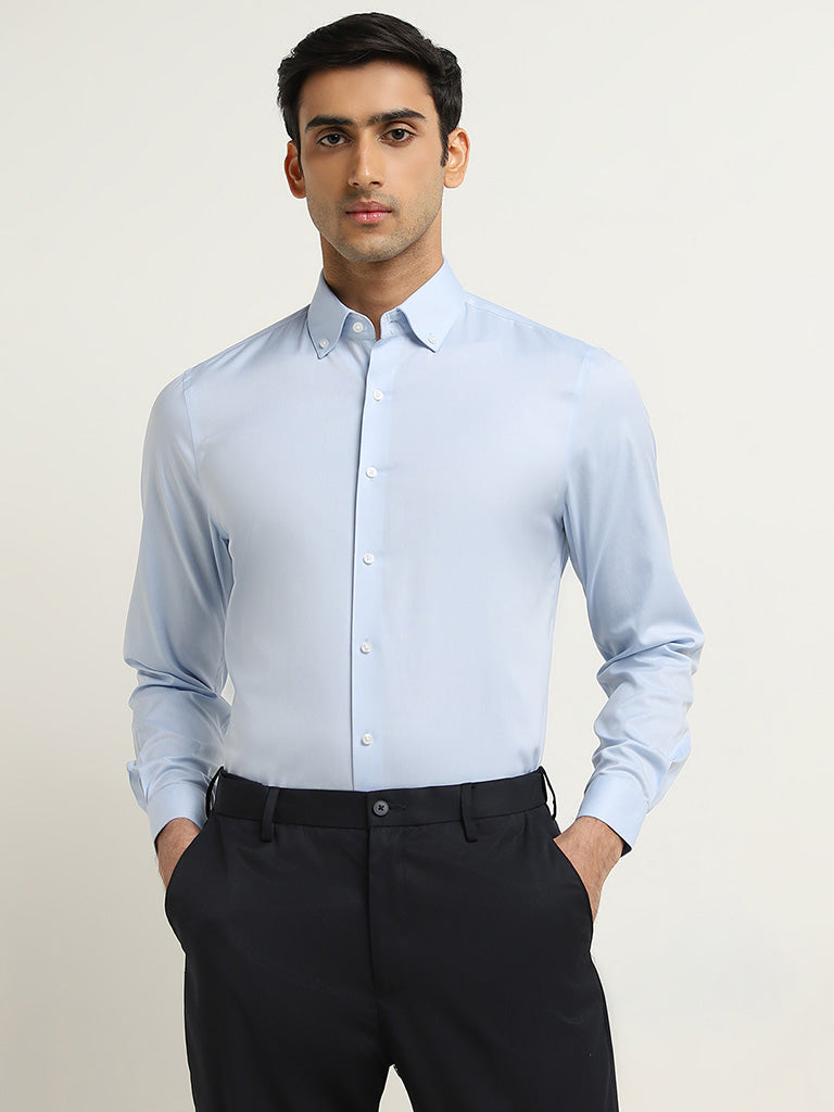 Buy WES Formals Light Blue Solid Slim-Fit Shirt from Westside