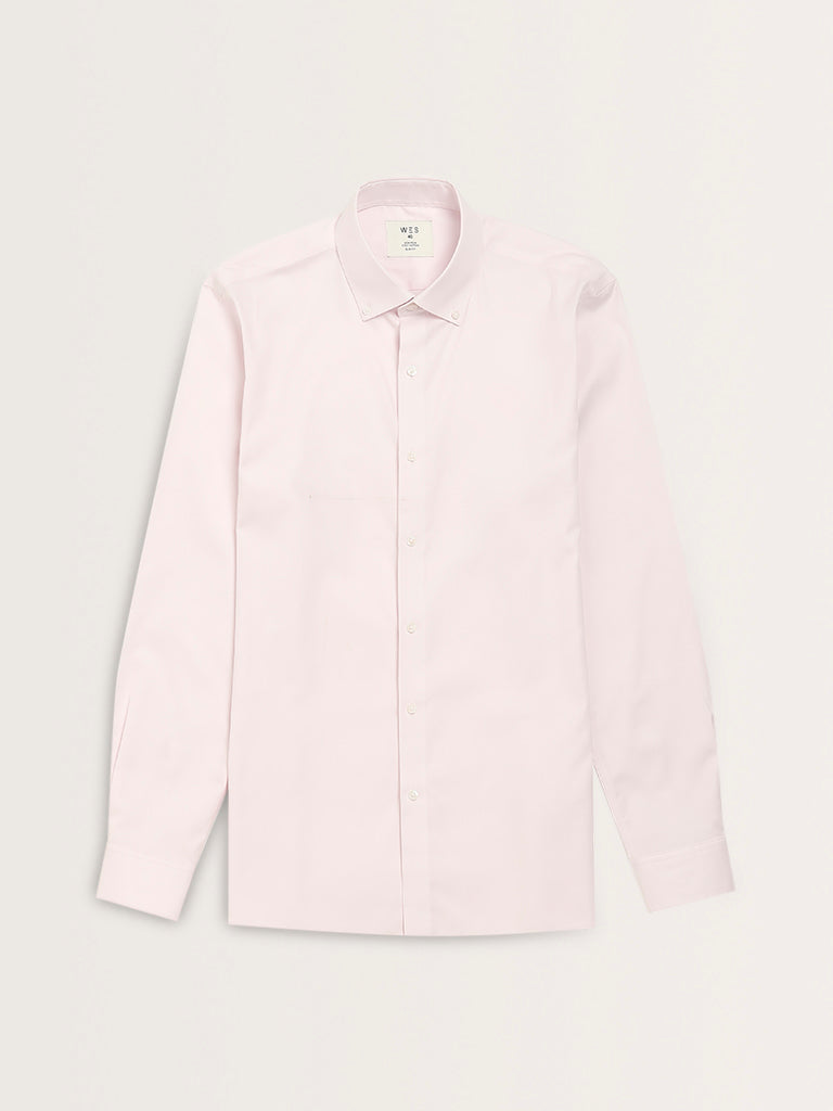 WES Formals Light Pink Solid Slim-Fit Shirt