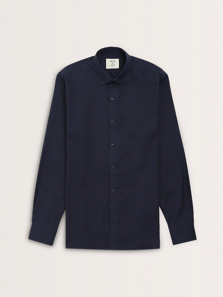 WES Formals Navy Solid Slim-Fit Shirt