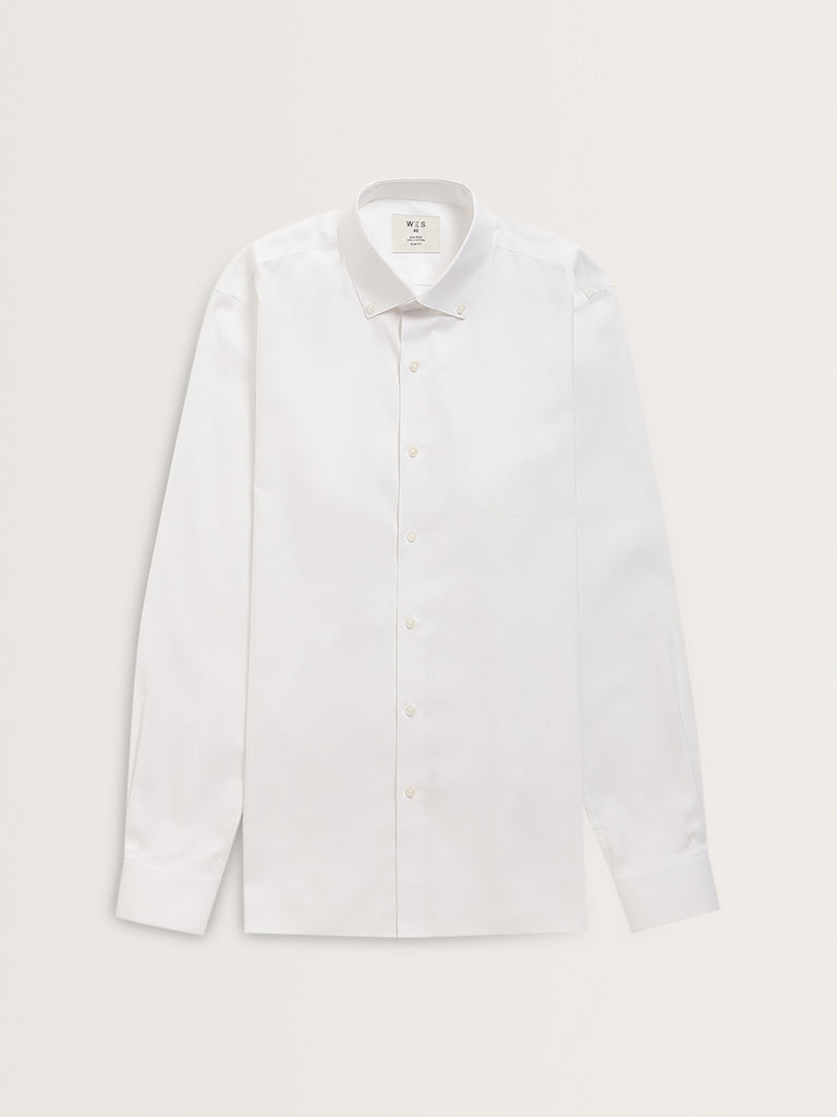 WES Formals White Solid Slim-Fit Shirt