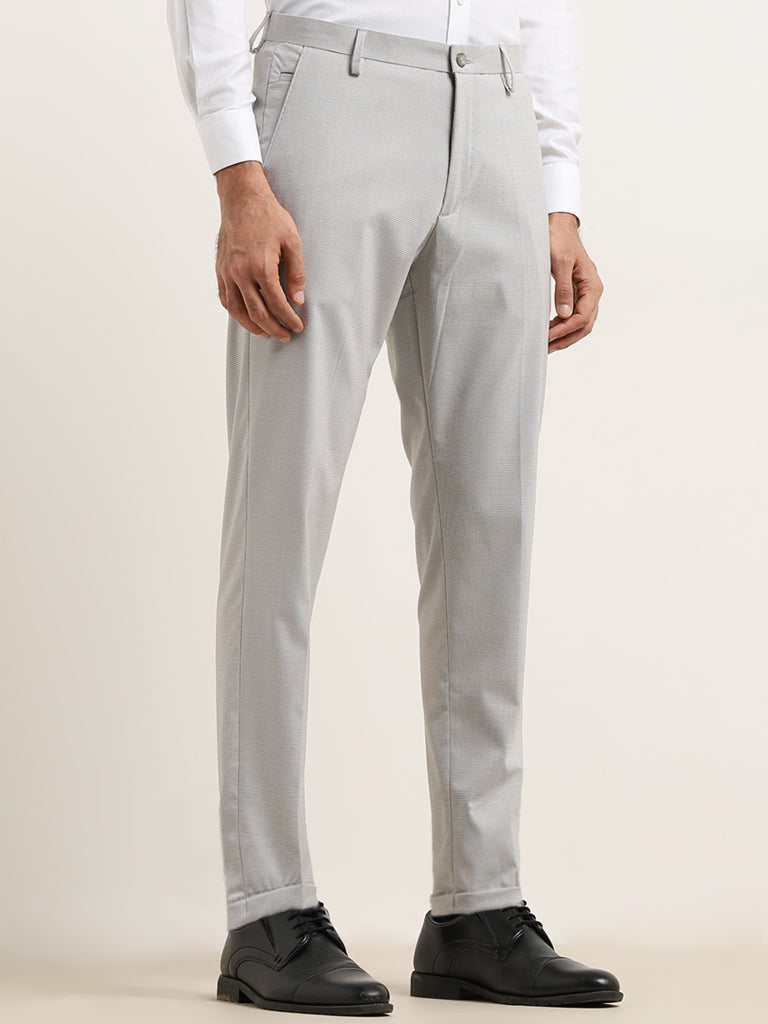 WES Formals Grey Houndstooth Carrot-Fit Mid-Rise Trousers